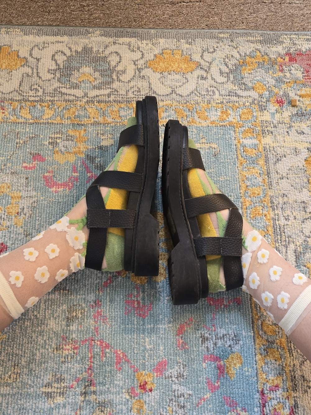 Black Platform Leather Sandals - Picture 3 of 5